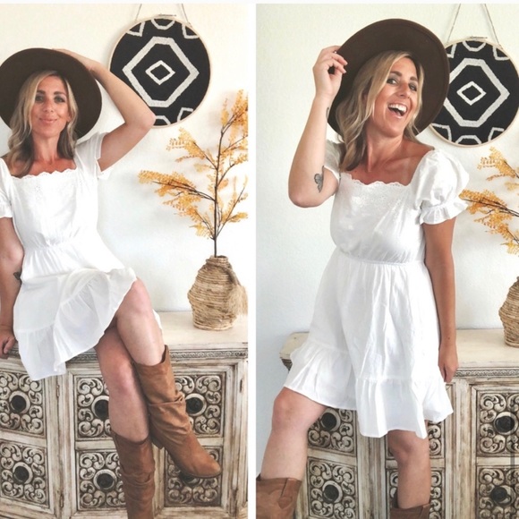 New! White Boho Peasant Dress - Picture 7 of 8